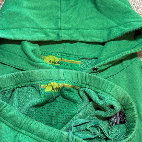 Aviator Nation Smiley 2 Full Zip and Sweatpants Kelly Green Yellow Size Large - Picture 3 of 9